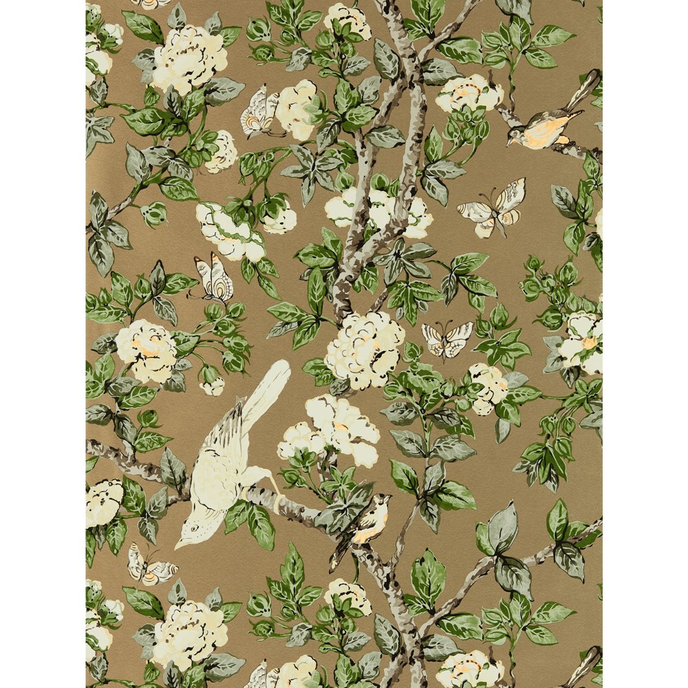 Caverley Wallpaper 217036 by Sanderson in Gold Metallic Gardenia Green